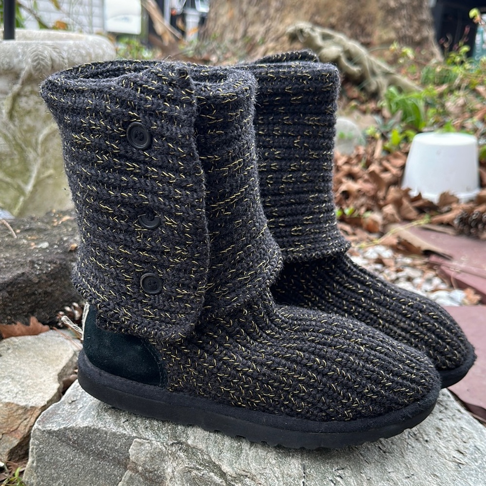 Black and Gold Knit Button Boots Uggs